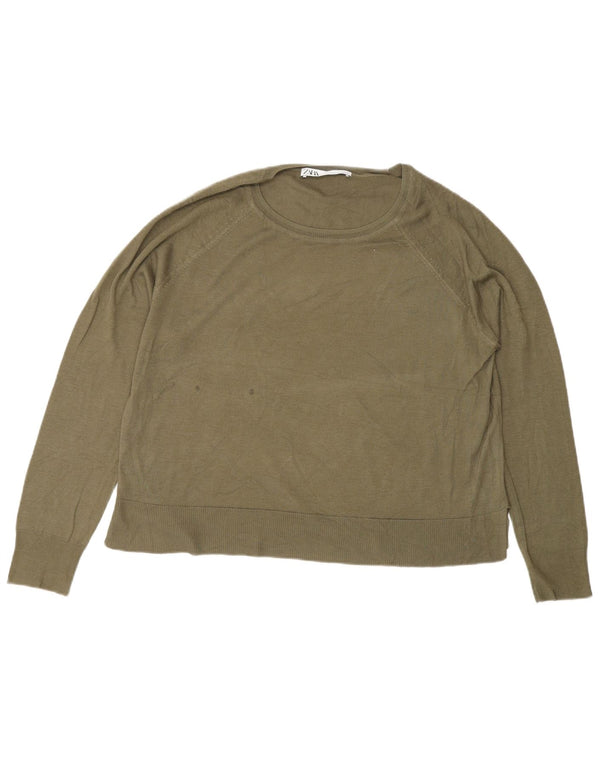 Zara Womens Regular Fit Jumper Sweater UK 12 Medium Green