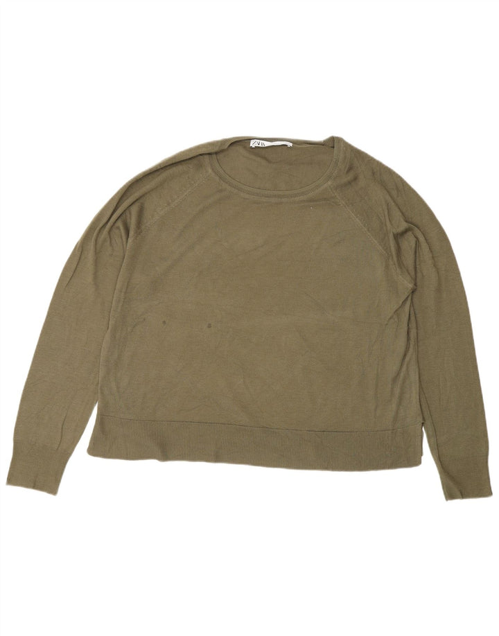 Zara Womens Regular Fit Jumper Sweater UK 12 Medium Green