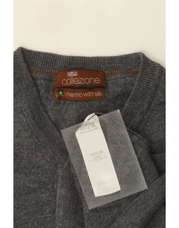 Marks & Spencer Herre V-hals sweater Medium Grå Merinould