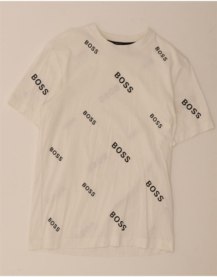 Hugo Boss Herre grafisk T-shirt Top Lille hvid bomuld