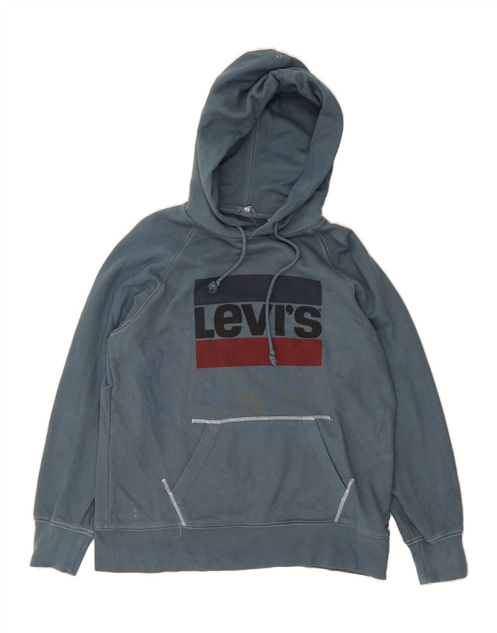 LEVI'S Mens Graphic Hoodie Jumper Small Blue Cotton Vintage Levi's and Second-Hand Levi's from Messina Hembry 