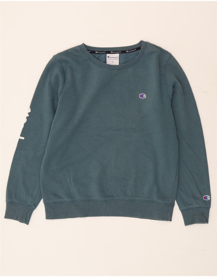Champion Dame Grafisk Sweatshirt Jumper UK 14 Medium Blue Bomuld