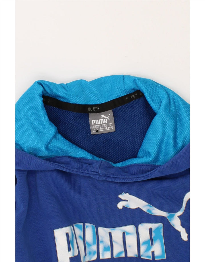 PUMA Boys Graphic Hoodie Jumper 9-10 Years Medium Blue Cotton Vintage Puma and Second-Hand Puma from Messina Hembry 