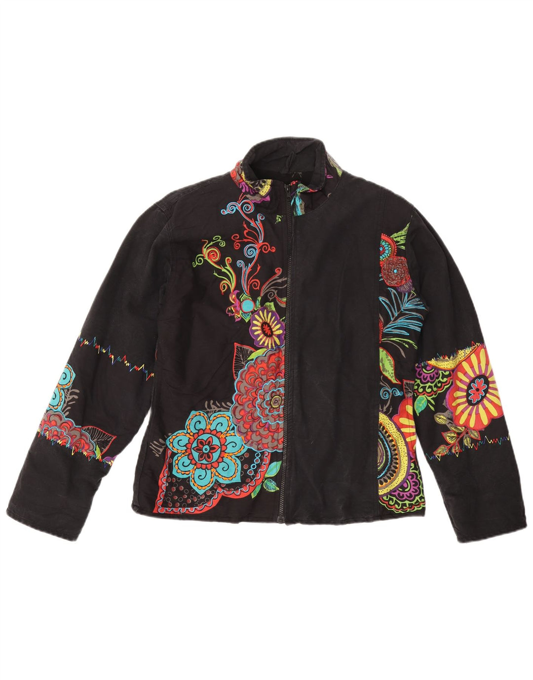 VINTAGE Dame Windbreaker Jacket UK 14 Medium Black Floral