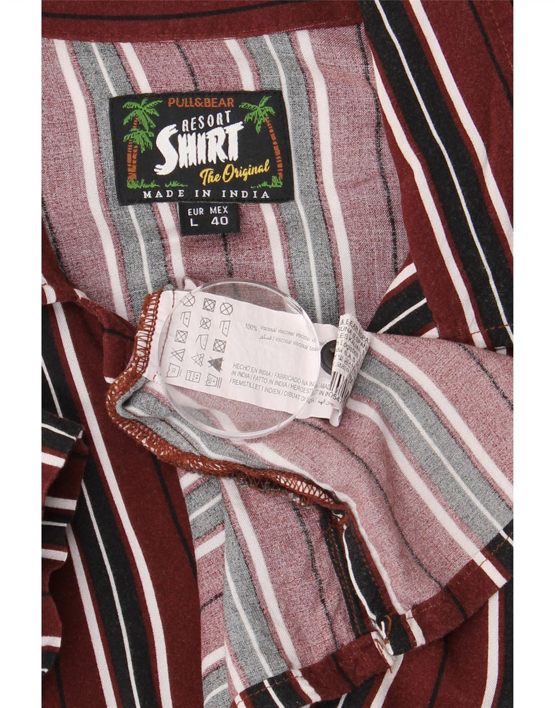 PULL & BEAR Kortærmet herreskjorte Stor Burgundy stribet viskose
