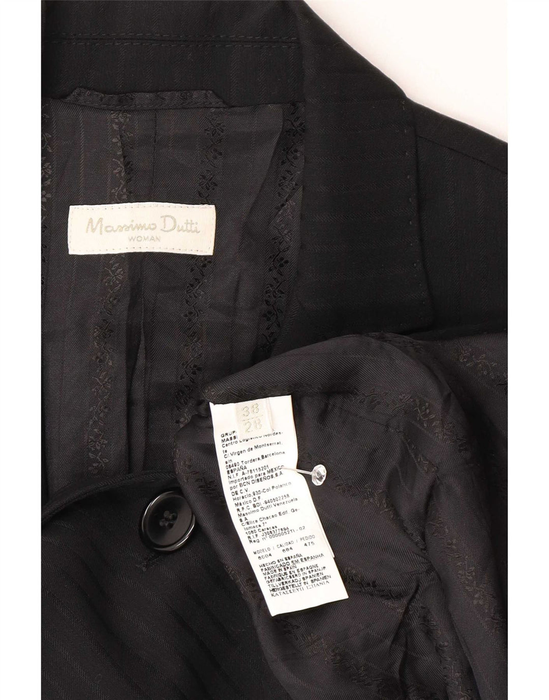 Massimo Dutti Dame 2 Button Blazer Jacket EU 38 Small Black Pinstripe