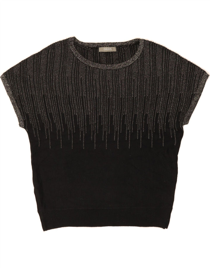 OASIS Womens Oversized Boat Neck Jumper Sweater UK 10 Small Black Striped Vintage Oasis and Second-Hand Oasis from Messina Hembry 