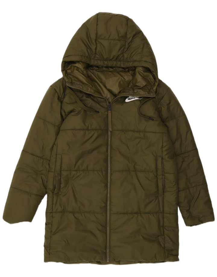 Nike Dame grafisk vendbar polstret frakke UK 14 Medium Khaki Polyester