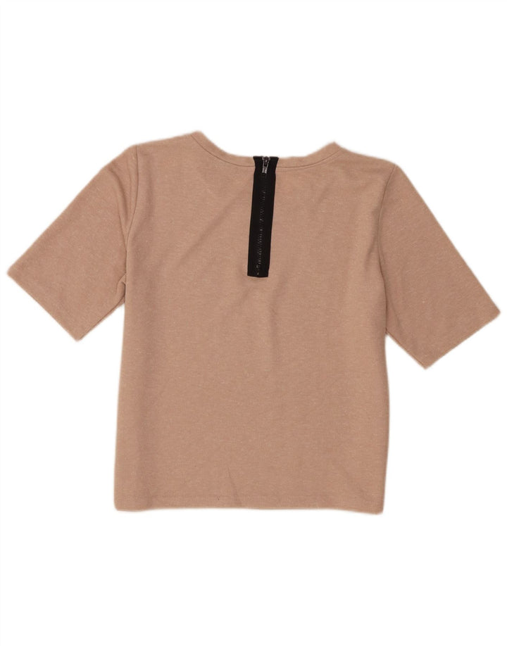 Topshop Womens Crop T-Shirt Top UK 10 Small Beige Polyester