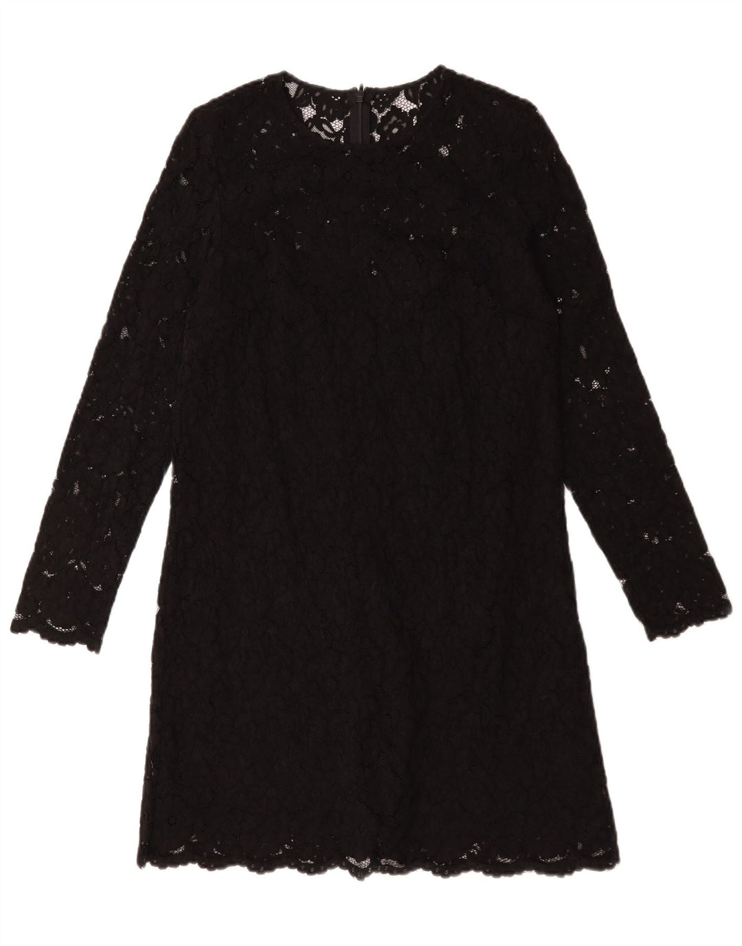 Vintage Dame Langærmet Skift Kjole UK 12 Medium Black Floral Polyester