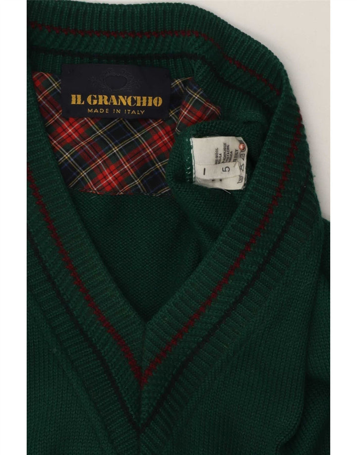 Il Granchio Herre V-hals trøje Sweater Large Grøn Argyle/Diamond Wool