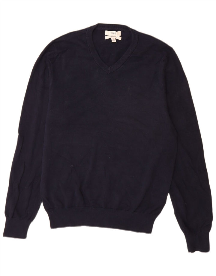 Marks & Spencer Herre V-hals sweater lille marineblå bomuld