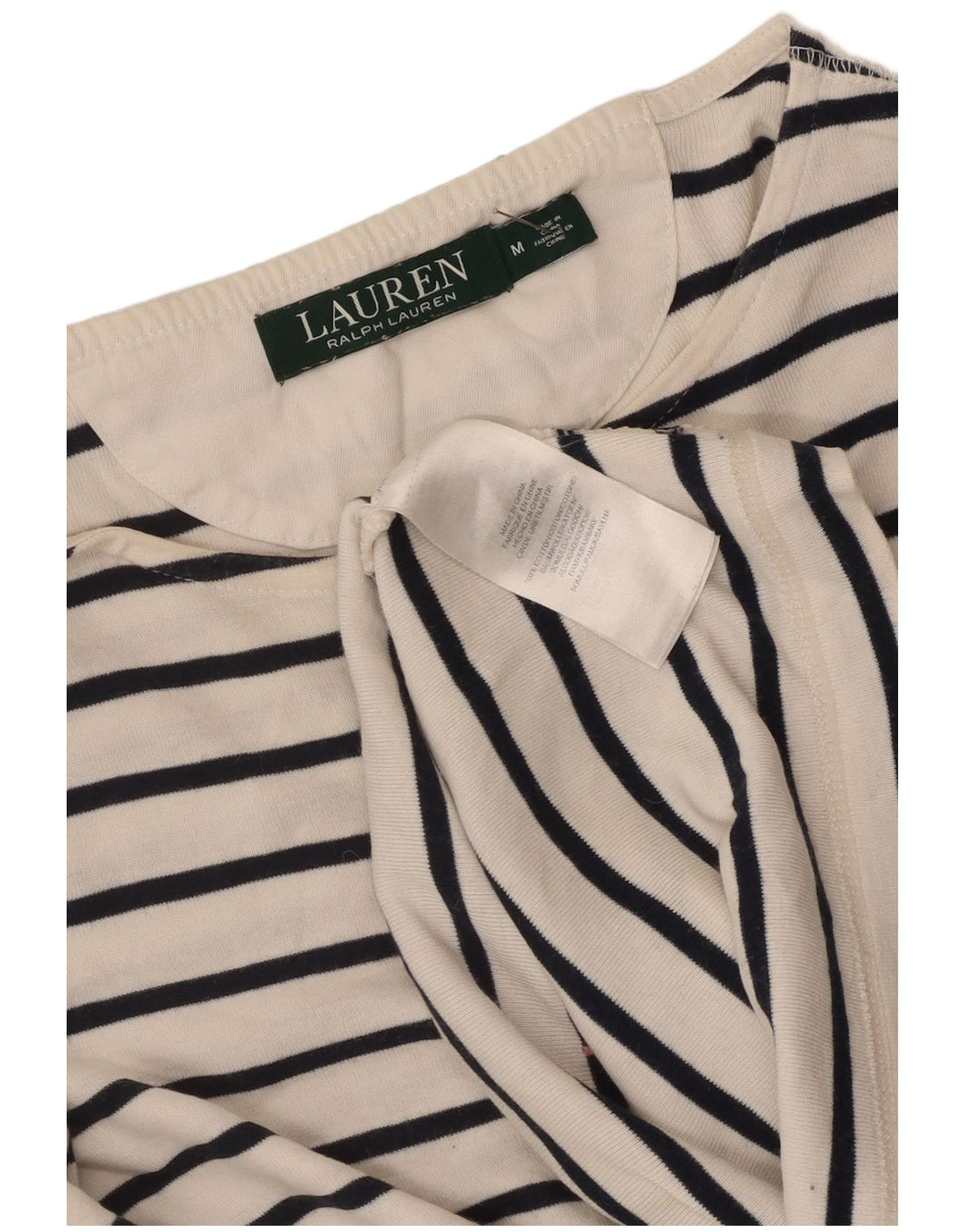 Ralph Lauren Dame Top 3/4 ærmer UK 12 Medium hvid stribet bomuld