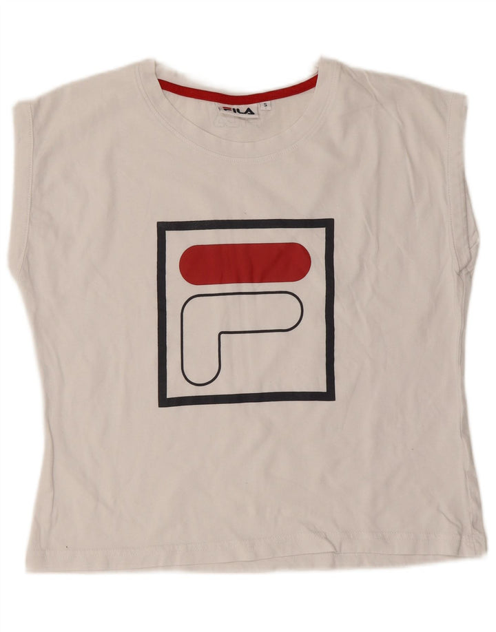 Fila Dame Grafisk T-Shirt Top UK 10 Small White