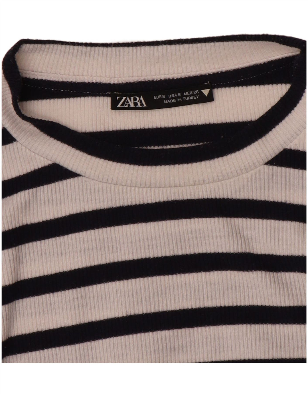 Zara Womens Crop T-Shirt Top UK 8 Small White Striped