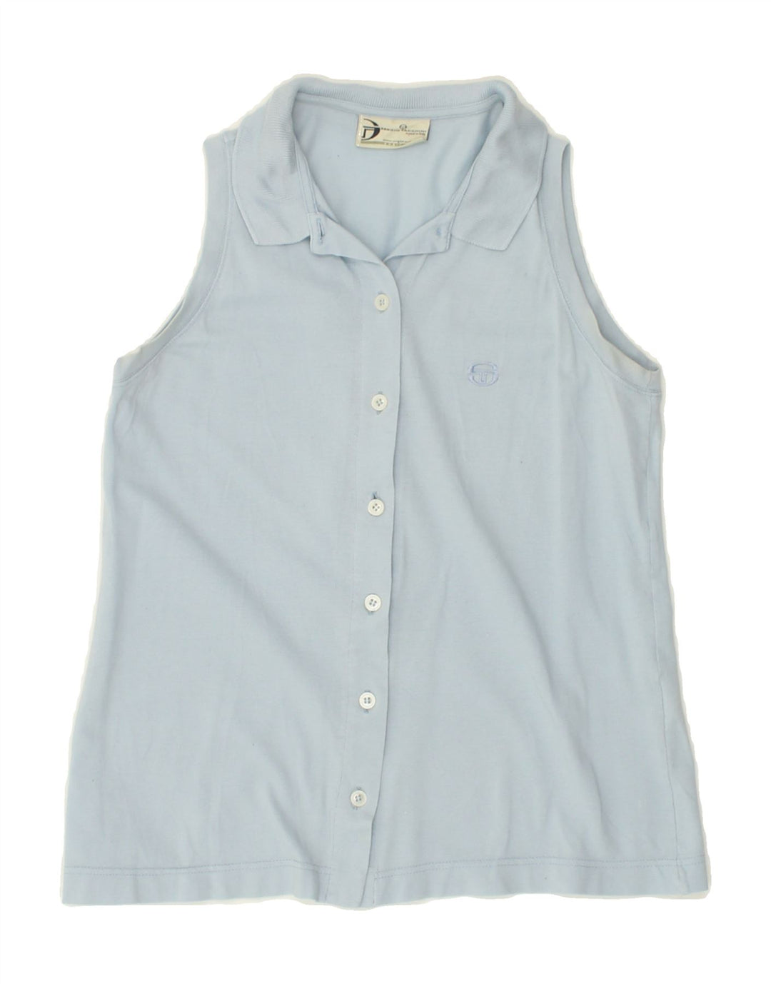 SERGIO TACCHINI Womens Sleeveless Shirt Blouse IT 40 Small Blue Cotton Vintage Sergio Tacchini and Second-Hand Sergio Tacchini from Messina Hembry 