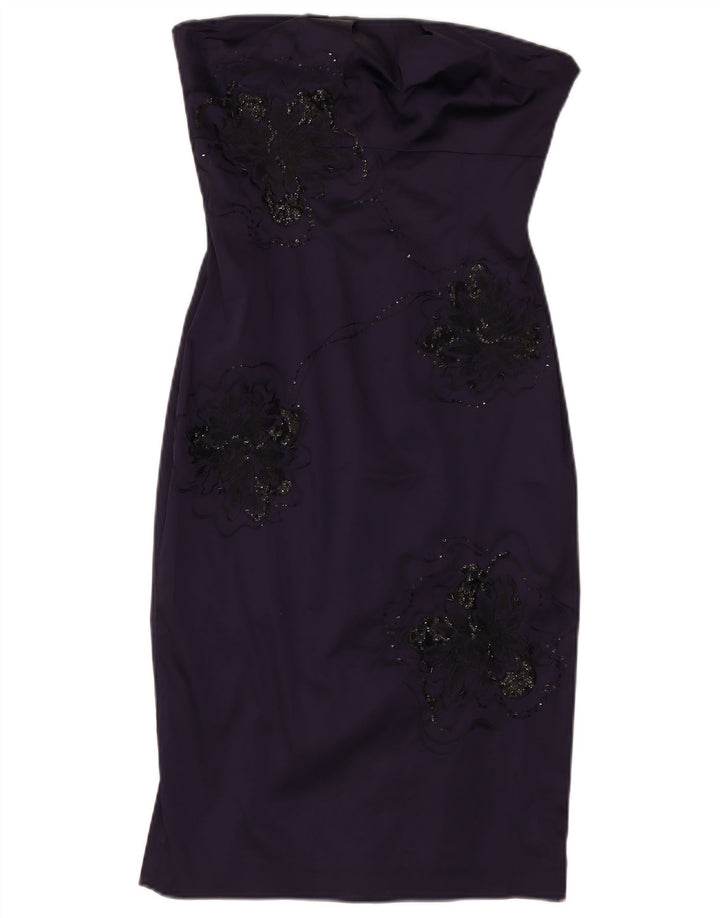 JANE NORMAN Dame Stropløs Bodycon Kjole UK 12 Medium Purple Floral