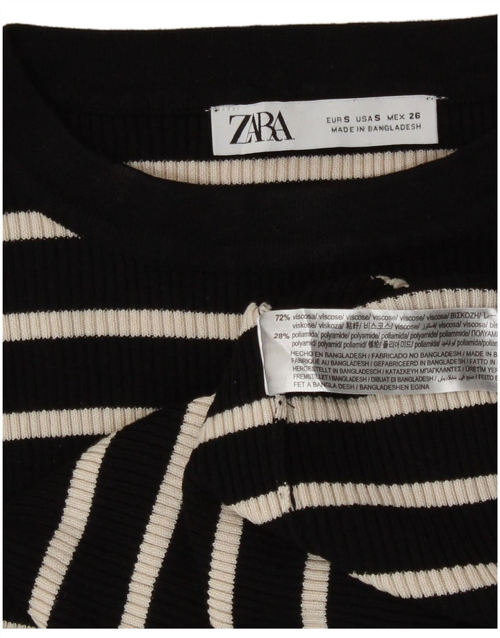 Zara Dame Top Langærmet UK 10 Lille Sort Stribet Viscose