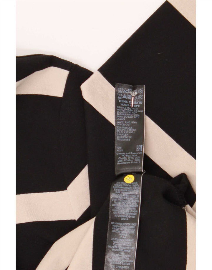 Marks & Spencer dametop 3/4 ærmer UK 12 medium sort stribet viskose
