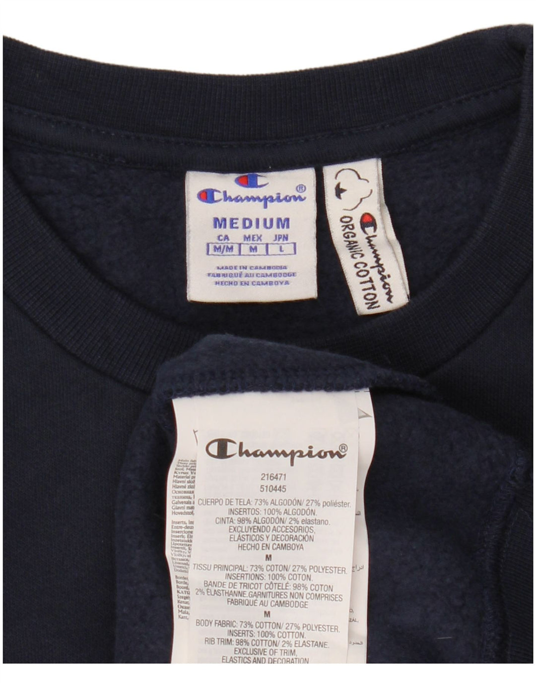 Champion Dame Grafisk Sweatshirt Jumper UK 14 Medium Navyblå Bomuld