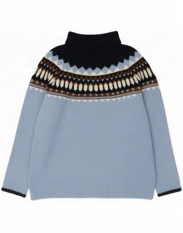 Marks & Spencer Dame Rullehals Sweater UK 14 Medium Blue Geometric