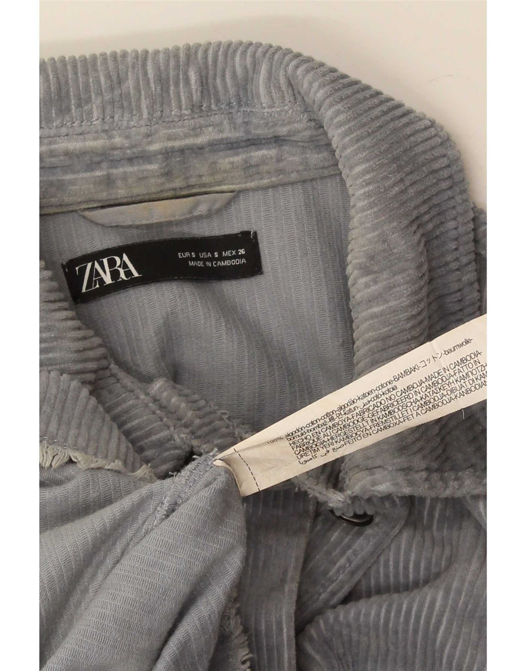 Zara Dame Oversized Corduroy Jacket UK 10 Small Blue Cotton