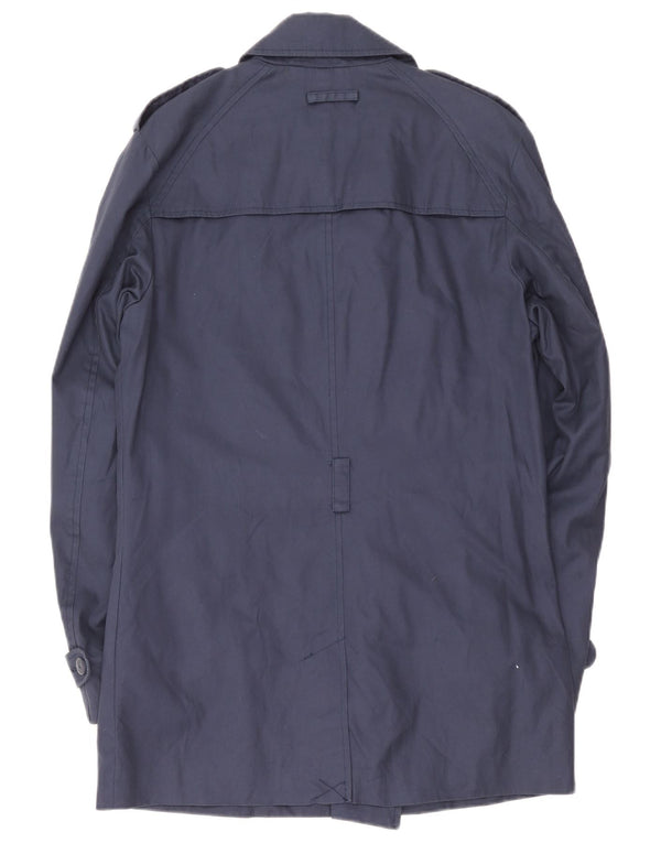 Zara Herre Trench Coat UK 40 Large Navy Blue Cotton