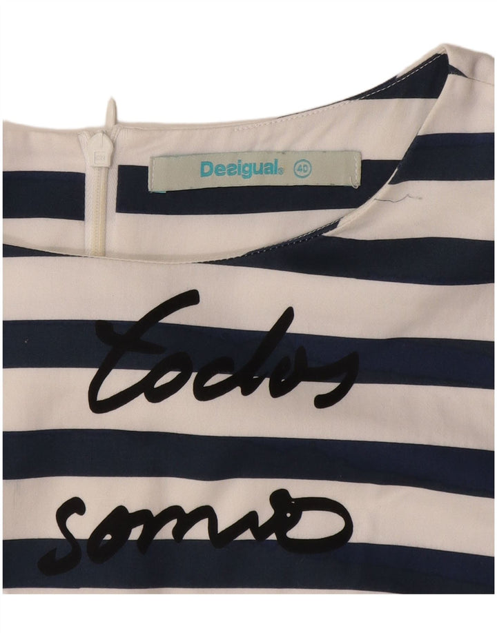 Desigual Kvinders Grafisk Skede Kjole EU 40 Medium Hvid Stribet