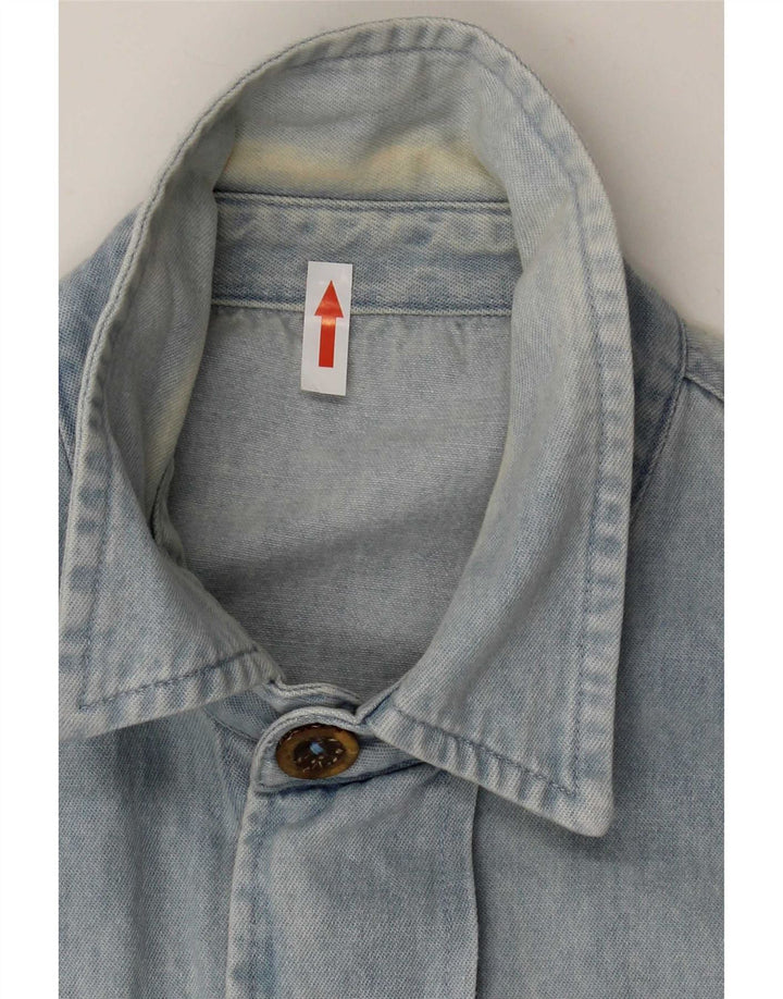 Vintage denimskjorte til mænd, stor blå blomstret bomuld