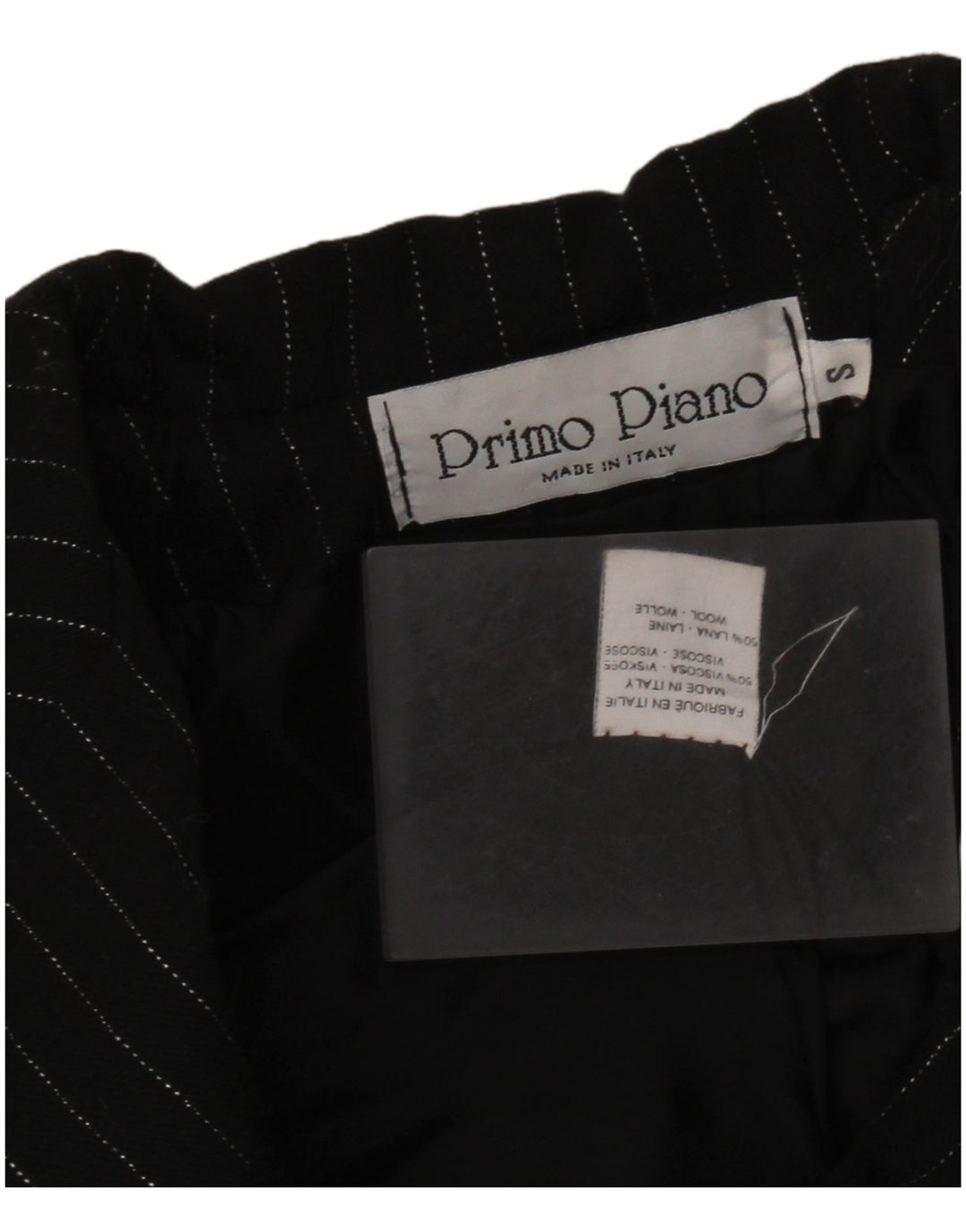 Vintage dame 3-knaps blazerjakke UK 10 Small Black Pinstripe Viscose
