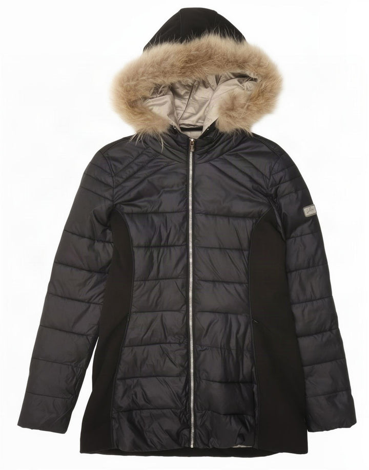 Yes Zee Dame Hætte Polstret Jakke UK 14 Medium Sort Nylon