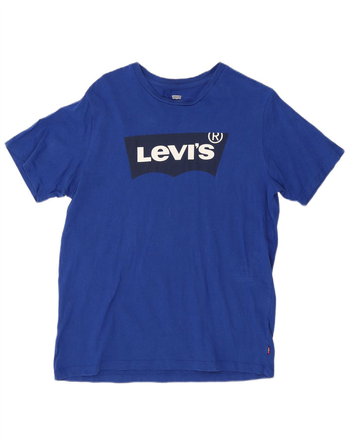 Levi's Grafisk T-shirt top til kvinder UK 14 Mellemblå bomuld