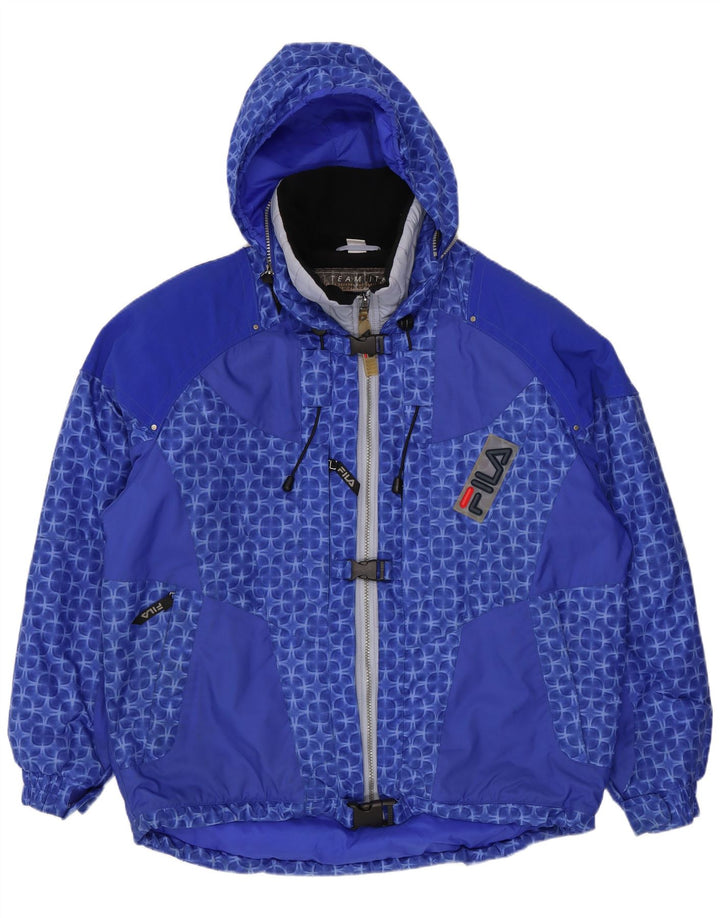 Fila Dame Hætte Oversized Skijakke US 8 Medium Blue Geometric