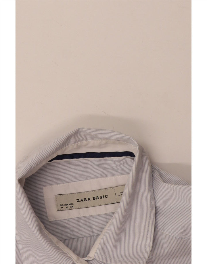 Zara kortærmet skjorte til kvinder UK 14 Medium White Pinstripe