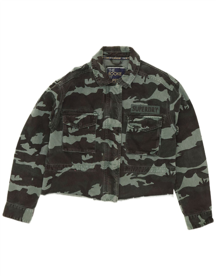 Superdry Womens Crop denimjakke UK 12 Mellemgrøn Camouflage Bomuld