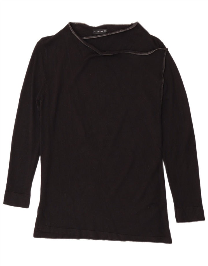Zara Dame Top Langærmet UK 14 Stor Sort Viscose