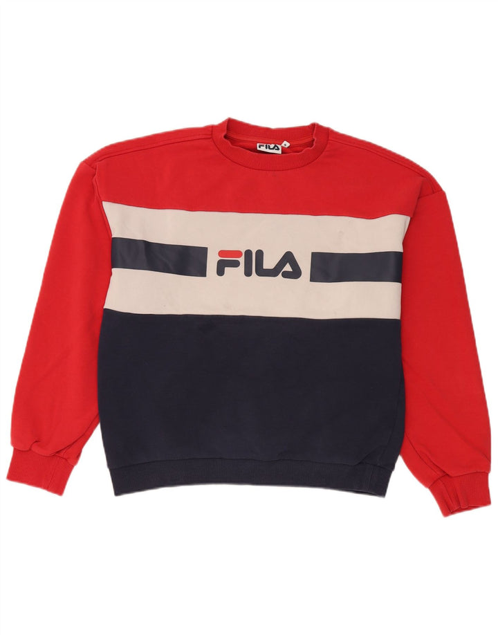 Fila Dame Grafisk Sweatshirt Jumper UK 14 Medium Rød Colourblock Bomuld