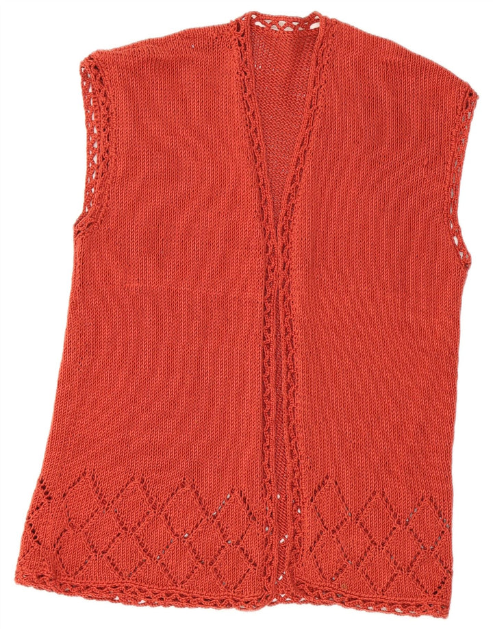 VINTAGE Dame ærmeløs cardigan Top UK 14 Medium Rød