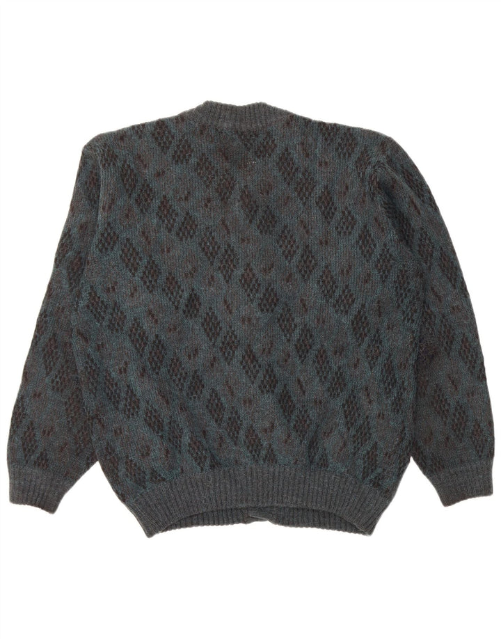 Vintage herre cardigan sweater Large Blue Argyle/Diamond Alpaca Wool