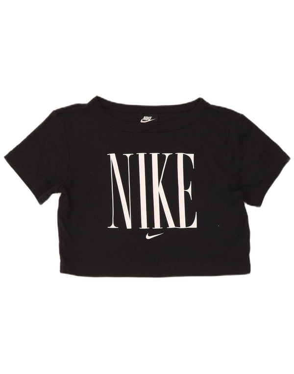 Nike, kortærmet, grafisk T-shirttop til kvinder, DK 12 Medium Sort bomuld