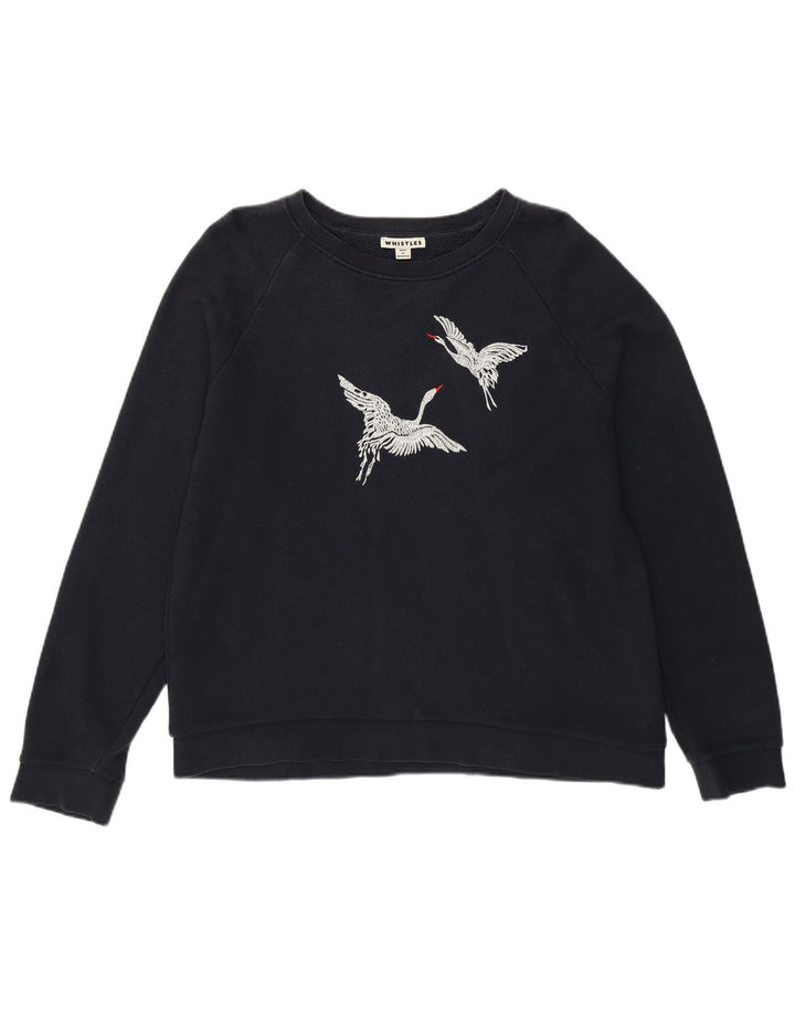 Whistle Dame Grafisk Sweatshirt Jumper UK 14 Mellem marineblå bomuld