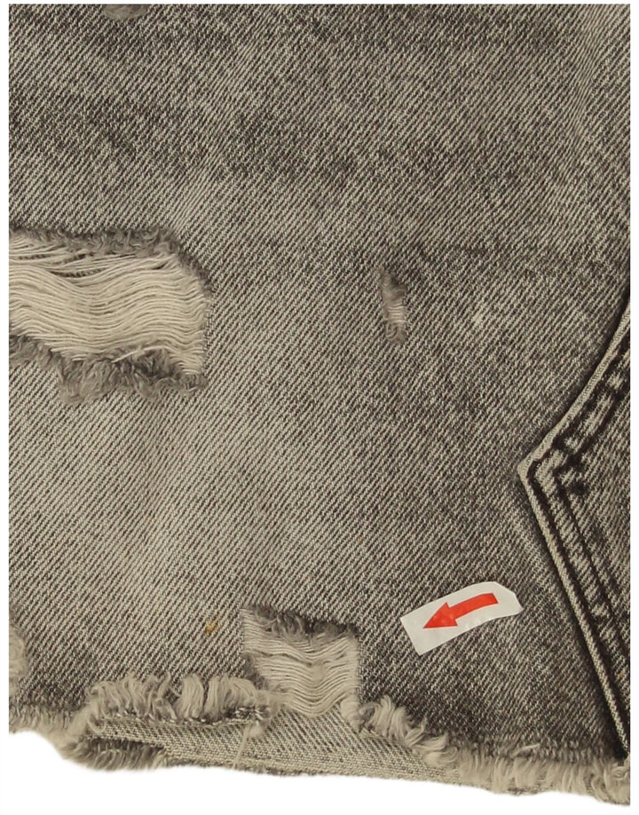 Zara Dame Distressed Denim Nederdel Lille W26 Grå