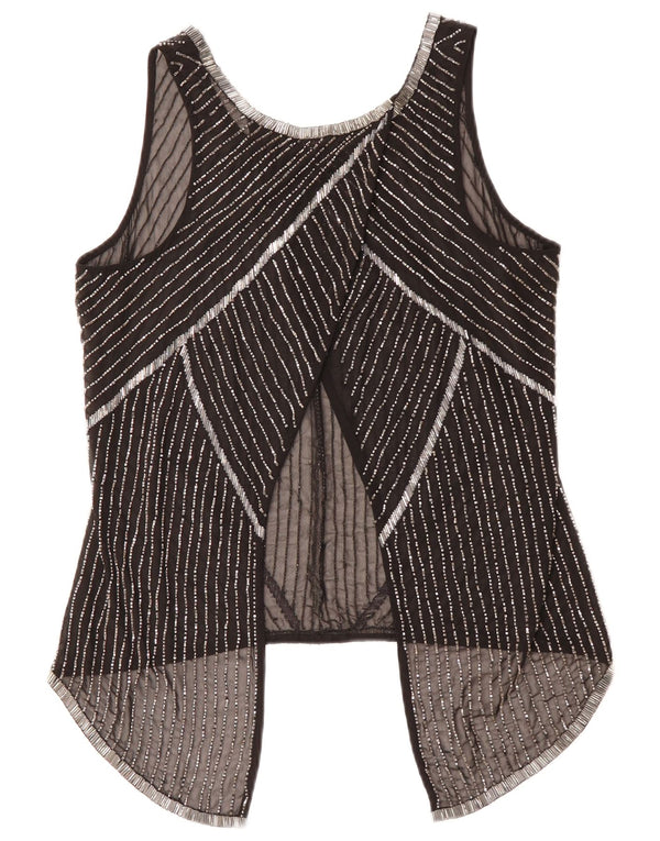 BIBA Dame Ærmeløs Se Through Top UK 10 Lille sort stribet polyester