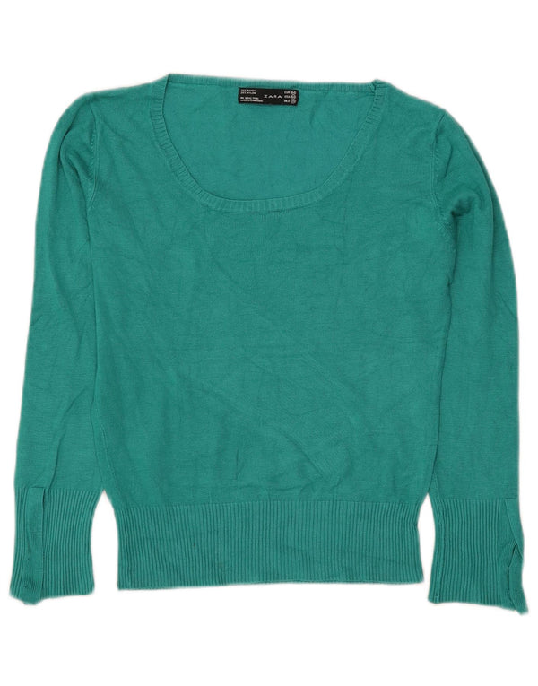 Zara Dame Boat Neck Jumper Sweater UK 12 Medium Green Rayon