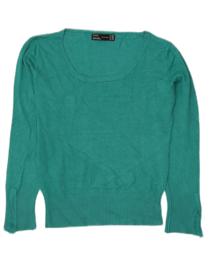 Zara Dame Boat Neck Jumper Sweater UK 12 Medium Green Rayon