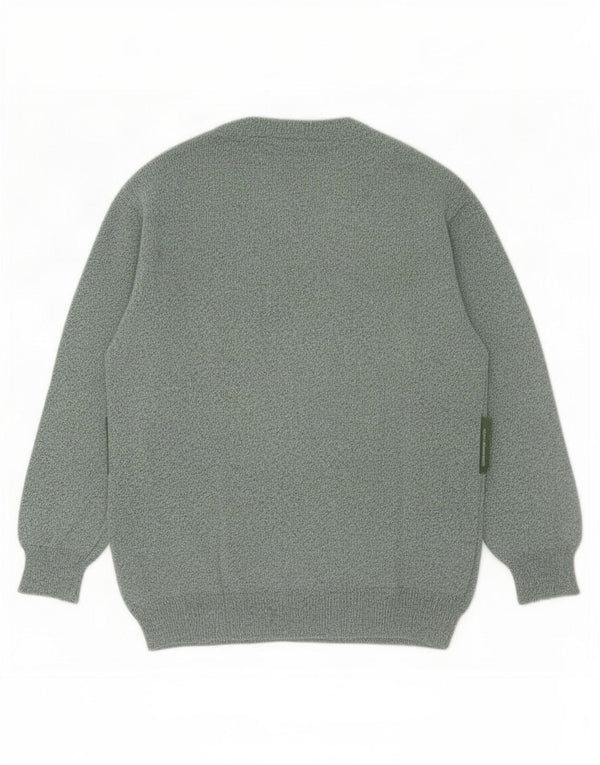 Vintage herre sweater med rund hals, medium grøn geometrisk bomuld