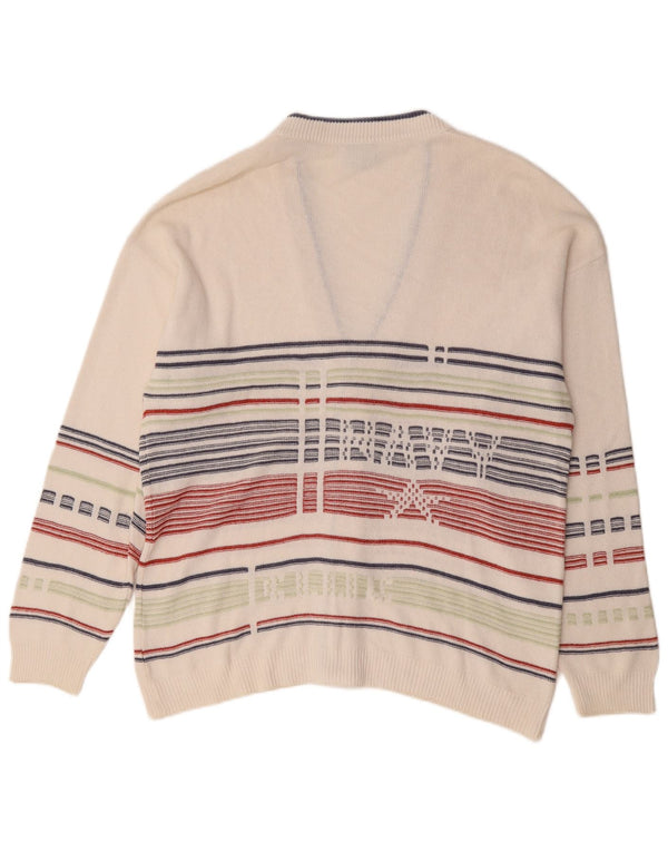 Demiro Herre Cardigan Sweater IT 50 Medium Hvid Stribet Bomuld