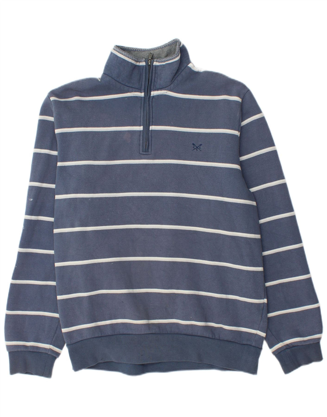 Besætningstøj Herre Zip Neck Sweatshirt Jumper Stor blå stribet bomuld