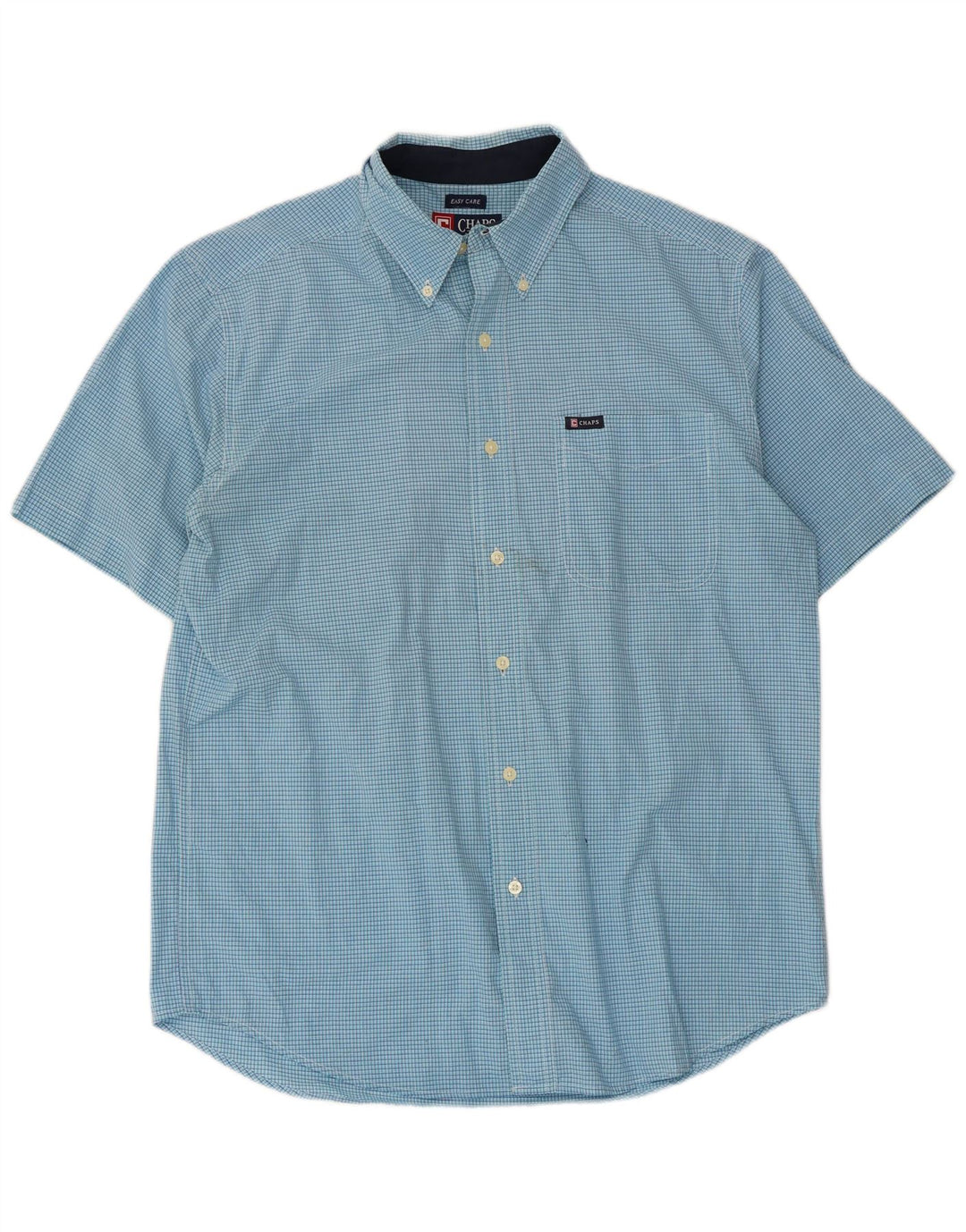 Chaps Kortærmet Herreskjorte Medium Blue Gingham Cotton