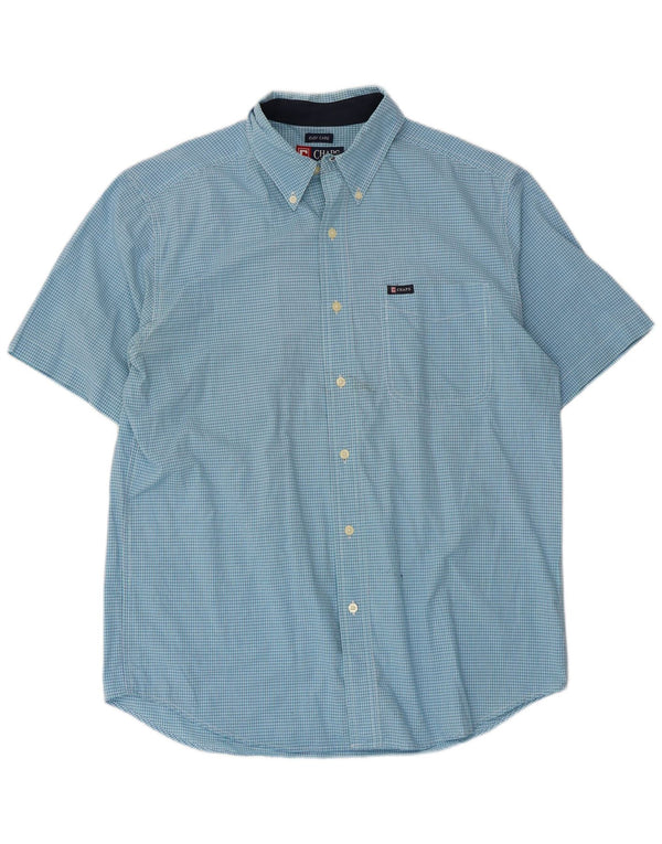 Chaps Kortærmet Herreskjorte Medium Blue Gingham Cotton